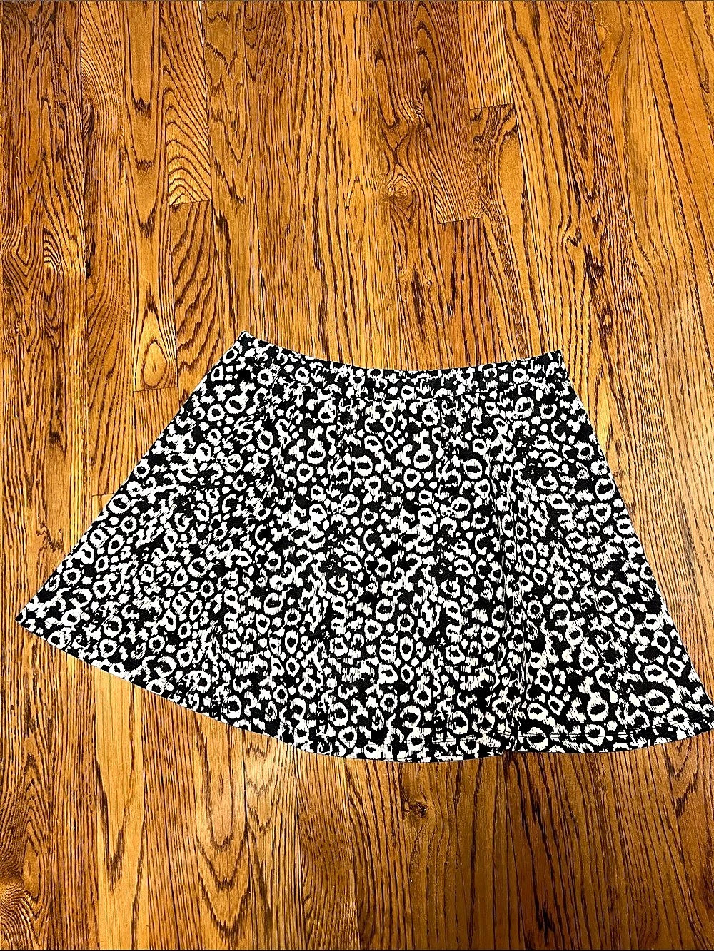 Lily Rose Black White Leopard Cheetah Animal Print Mini A-Line Flared Skirt XL